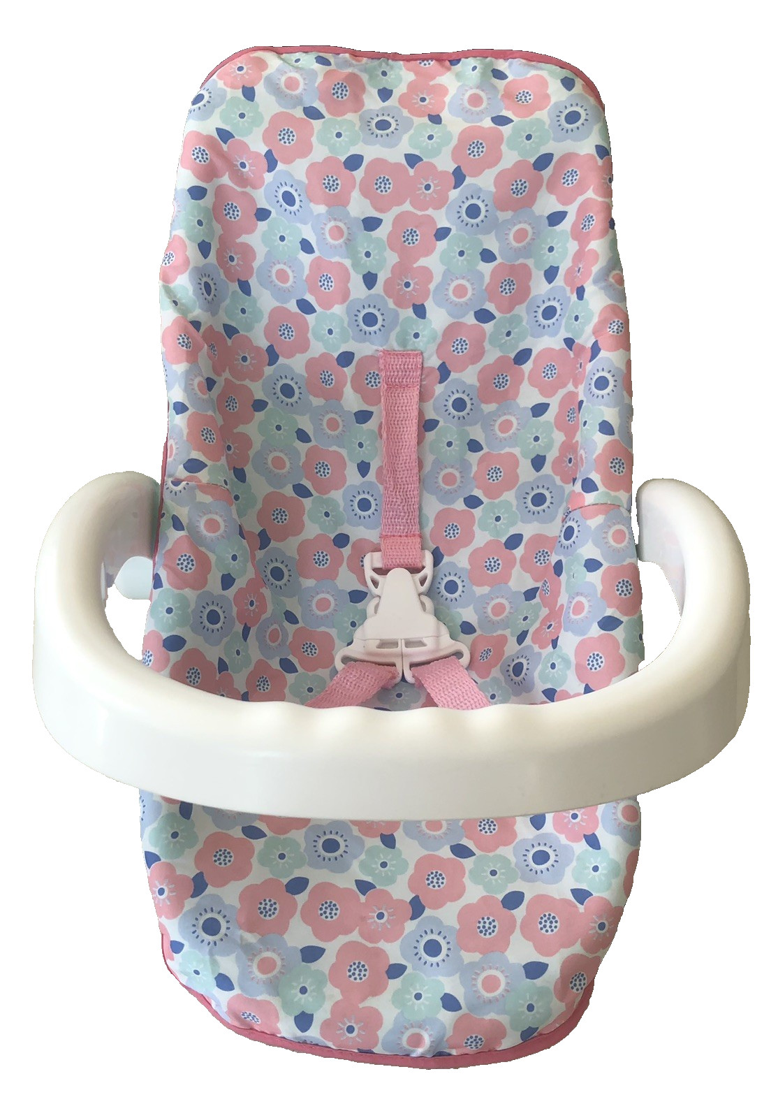 Seggiolino Auto Baby Doll con Maniglia di Trasporto, Cinghia di Sicurezza e Copertura Floreale Rimovibile foto 4