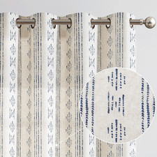 Boho Linen Blend Curtains for Living Room - Blue Farmhouse 108 Inch Length 9 FT