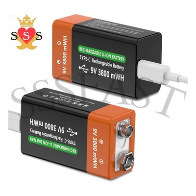 2er Pack 9V Akku 3800mWh 9V Lithium Batterien mit hoher Kapazität