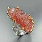 Carving 34 ct Natural Strawberry Quartz Ring 925 Sterling Silver Size 8 /R476486