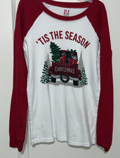 PJ Place Red Raglan Christmas Pajama Top XL Vintage Red Truck Holiday Tee Preown