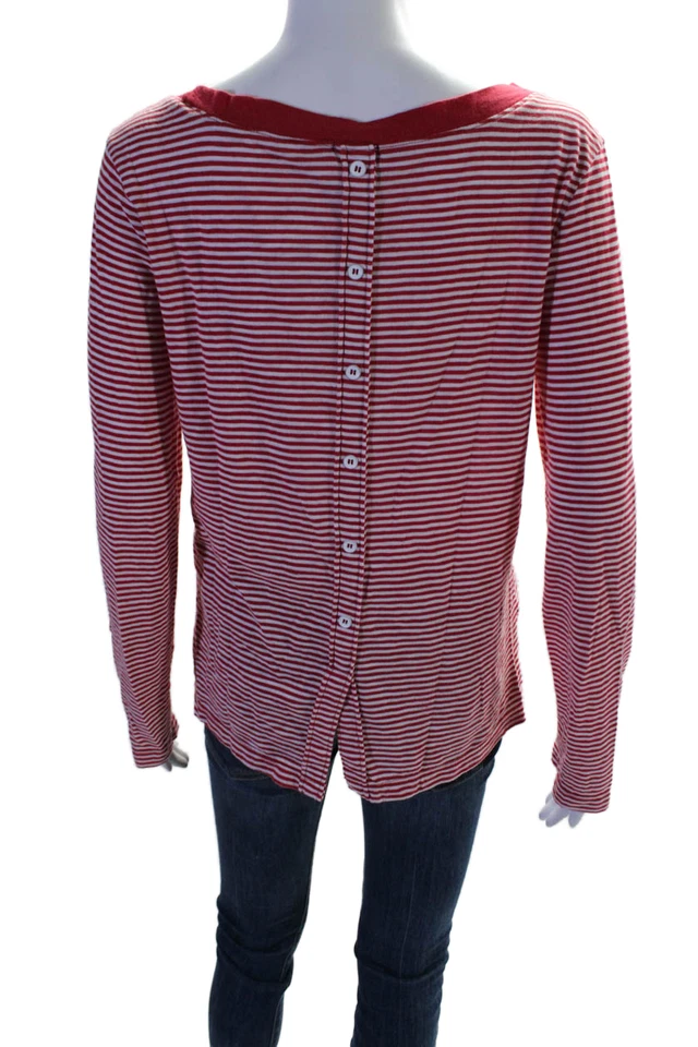 Espléndido Top Pullover Para Mujer Manga Larga Rayas Cuello Redondo Rojo Talla Grande Foto 3 de 4