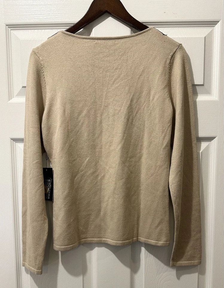 Suéter Etcetera M Seda Cachemira Tostado Negro Transparente Detalle Bordado R $275 Foto 4 de 4