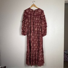 ULLA JOHNSON maroon floral amaranthus Brita ruffled maxi dress SIZE 8
