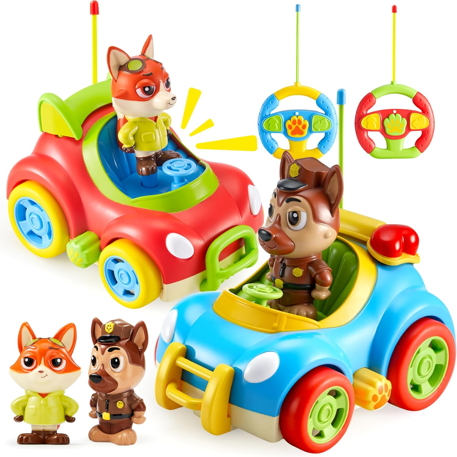 2 Pack Remote Control Car for Toddlers, RC Cars with Cartoon Figure, Kids Toy Bu