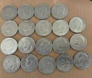Eisenhower Dollars Lot of 19 Coins. Years: 1971 1972 1974 1977 1978