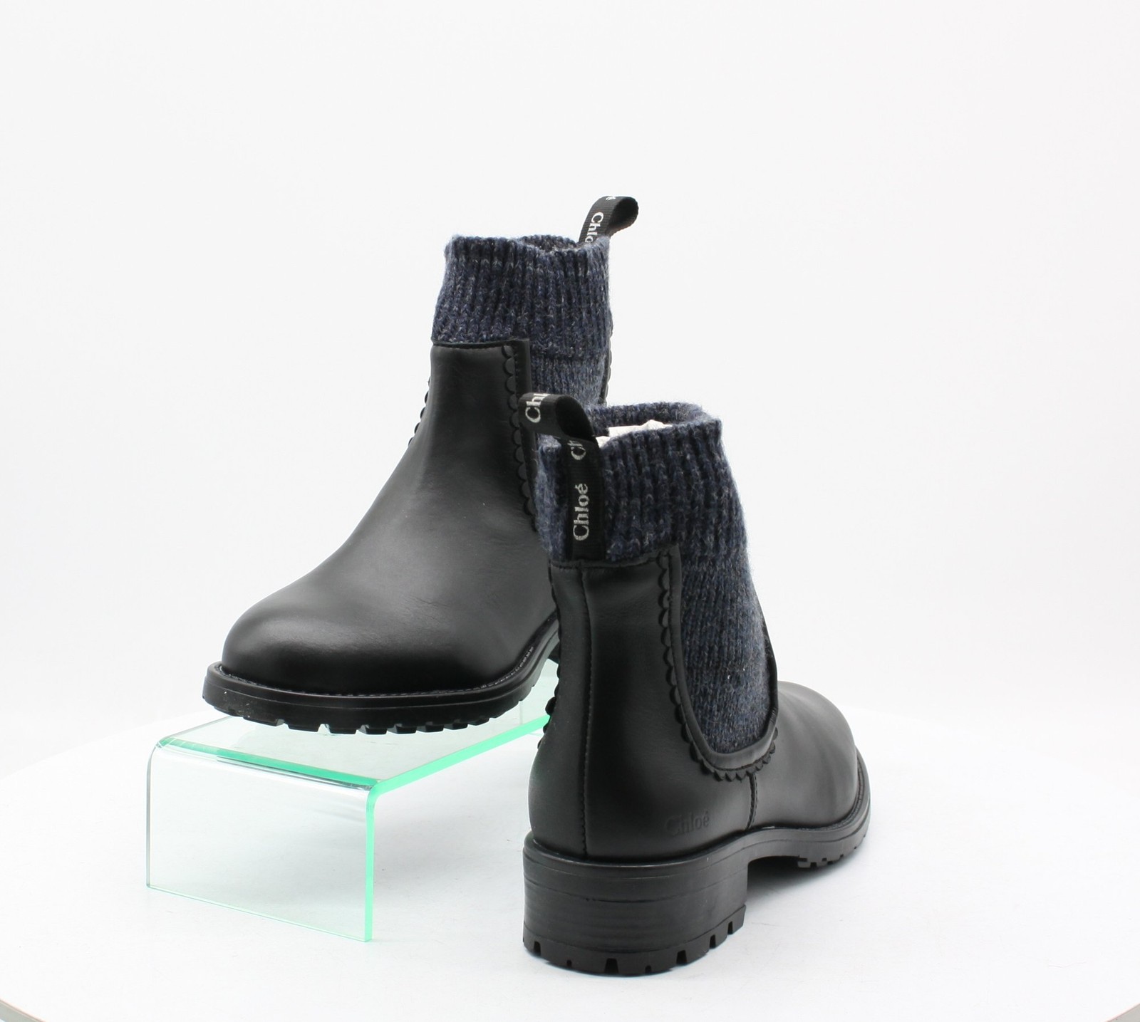 CHLOE RIBBED CUFF GIRLS LEATHER ANKLE BOOTS BLACK UK 4 EU 36 RRP £450 AD image 7