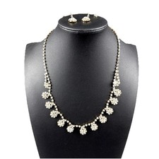 Rhinestone Necklace  Earring Set Bridal or Prom Jewelry Sparkling Silver Tone
