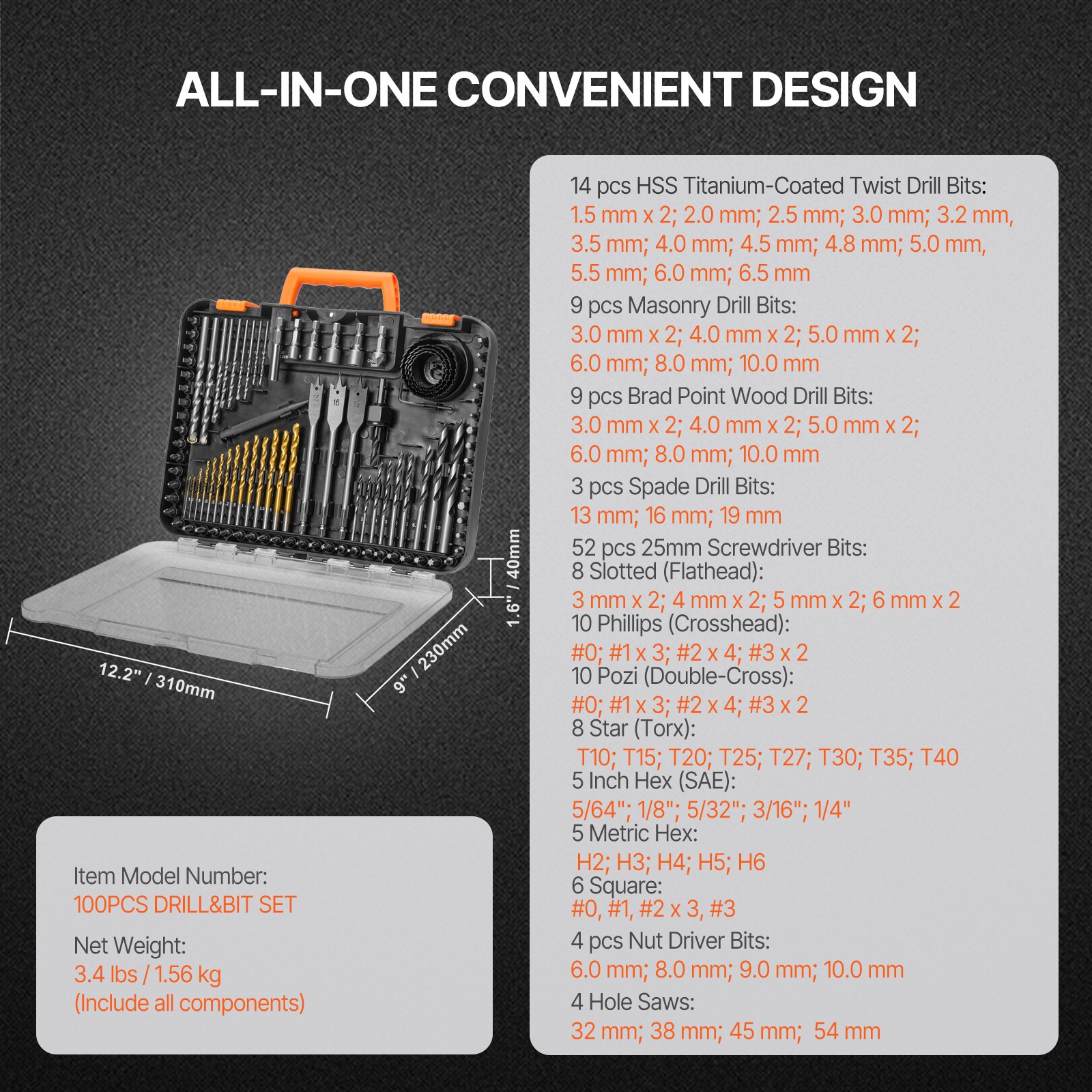 Drill Bit Set 100PCS Screwdriver Bit Set with Carrying Case Multi-purpose