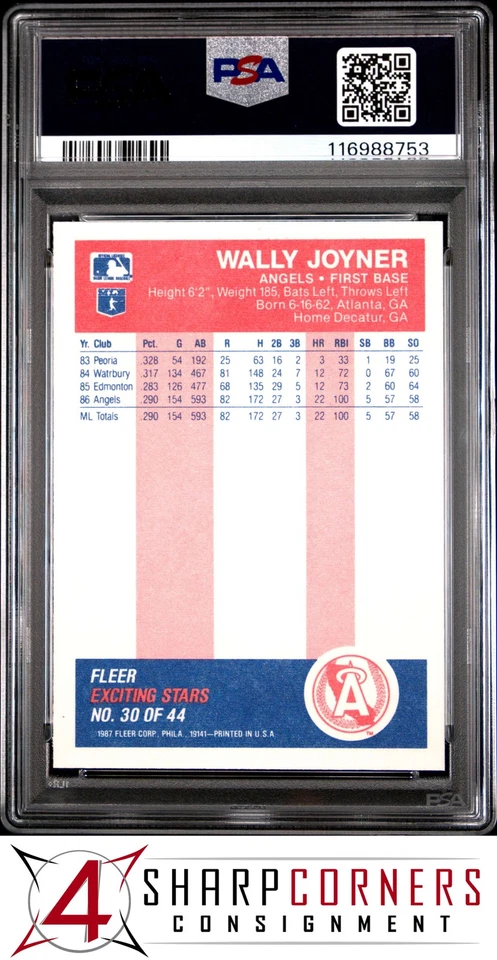 1987 FLEER EXCITING STARS #30 WALLY JOYNER RC ANGELS PSA 10 - Image 2 of 3
