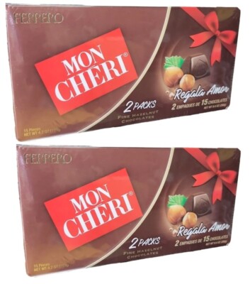 FERRERO Mon Cheri FINE HAZELNUT Chocolate Candy 2 PACKS of 15 pieces