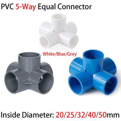 PVC 5-Way Equal Connector Socket Pressure Pipe Fittings 3 Color 20/25/32/40/50mm