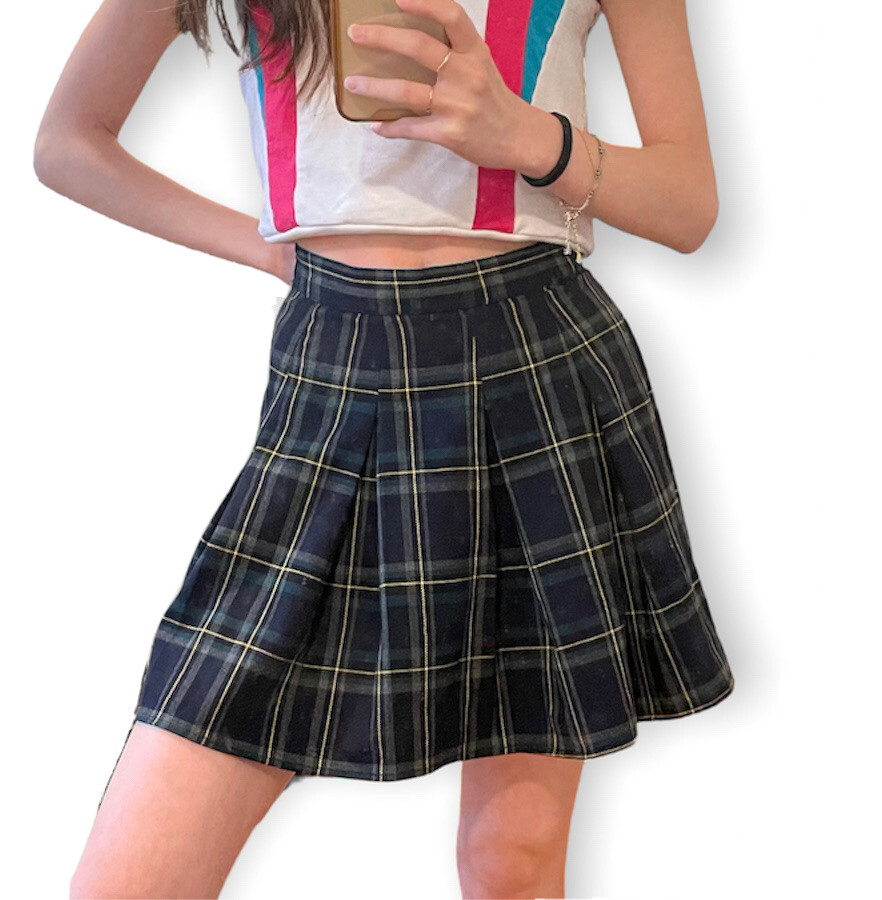 Pull Bear Y2K Plaid Pleated Women's Mini Skirt Size Small UK