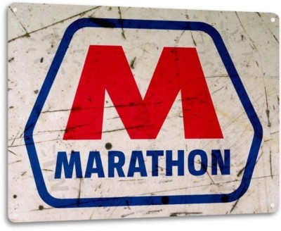 Enseigne Murale Vintage Marathon Oil Co. - Métal étain 30x20cm, Look Rétro Rouillé