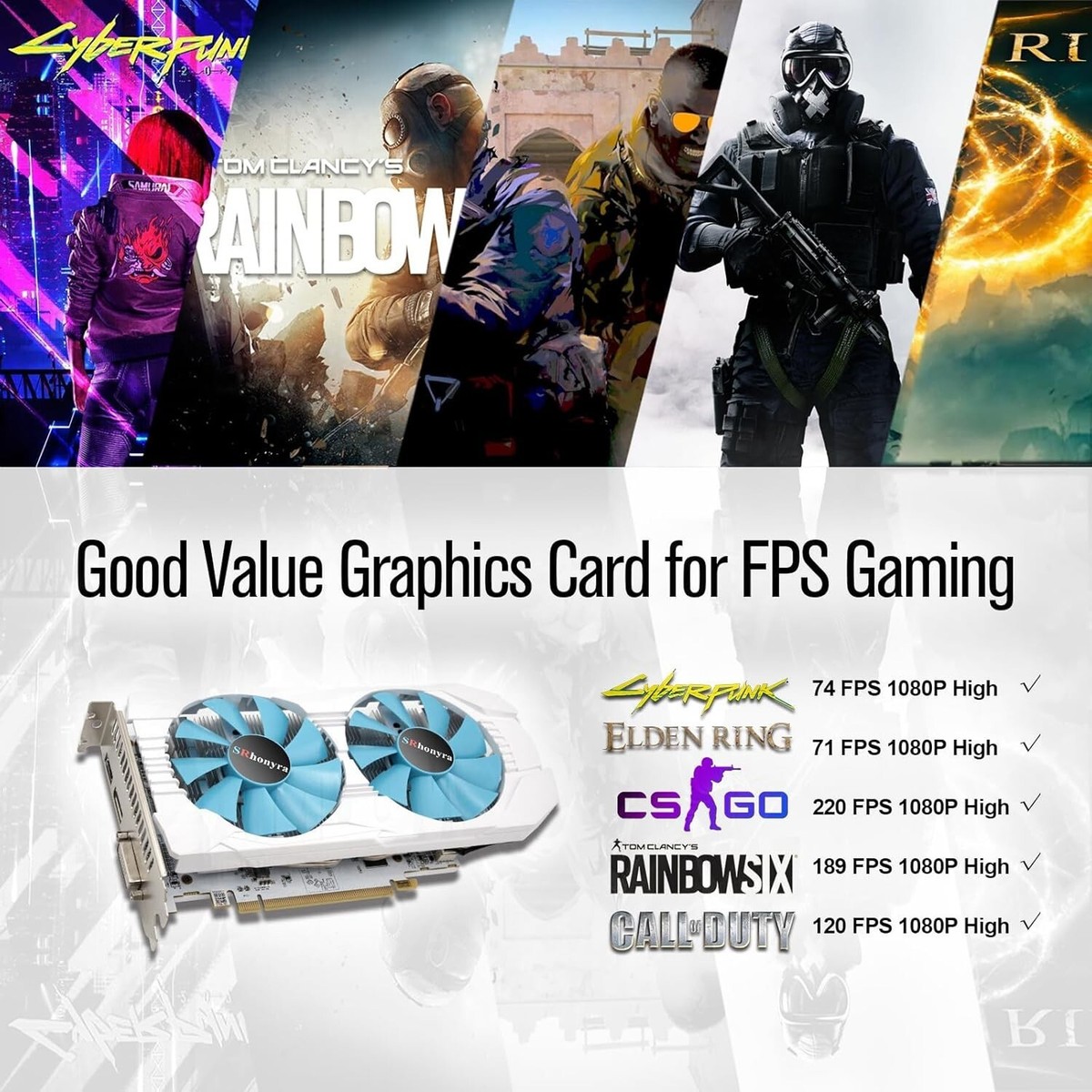 Scheda Grafica RX 580 8GB GDDR5 256-bit – HDMI, DVI-D, DisplayPort, PCIe X16, 2 Ventole, Alimentatore 6-pin | Per Gaming E 4K (bianca)
