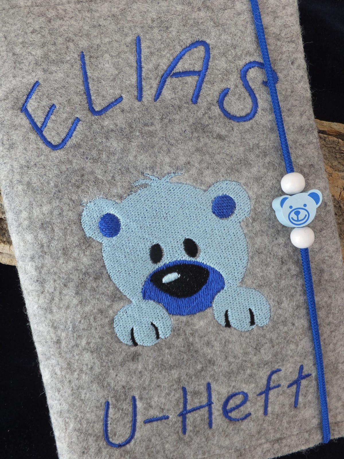 Wollfilz /Filz/ U-Heft Hülle/Schutzhülle Untersuchungshefthülle Namen Bär Jungen