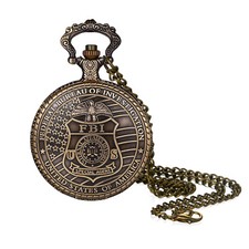 Vintage Men USA FBI Logo Arabic Numerals Quartz Pocket Watch Necklace Chain Gift