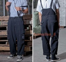 Japanese Style Bib Pants Baggy Big Pocket Overalls Loose Pants Casual Trousers