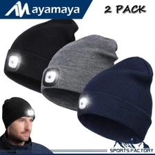 2Pack Unisex LED Beanie Hat Light Rechargeable Winter Warm Knitted Headlight Cap