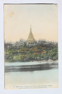 Old postcard Shwe Dagon Pagoda from Royal Lakes Rangoon, Burma, 1910