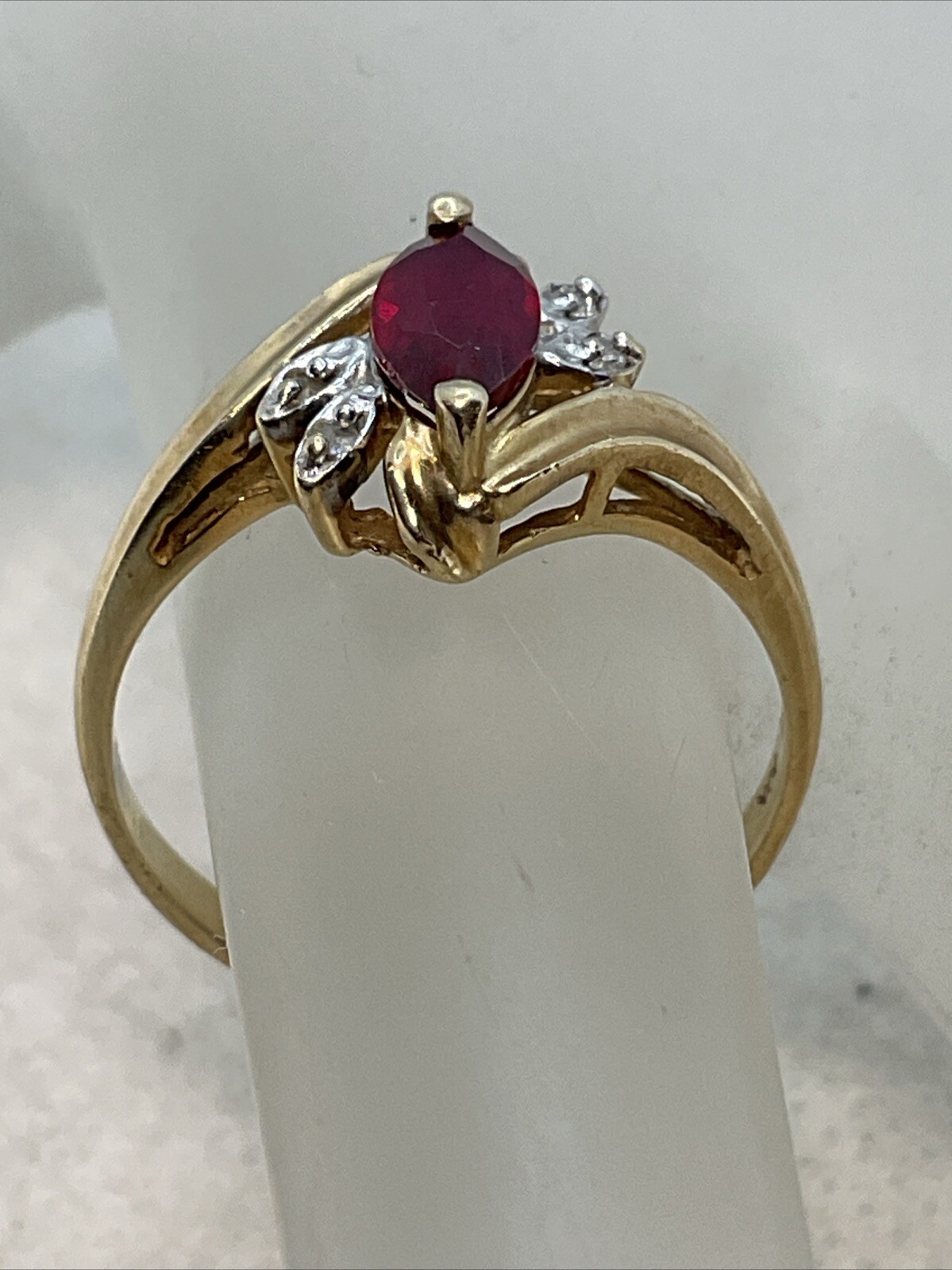 CASUAL Solid 10K Yellow Gold Created Ruby & Diamo… - image 13