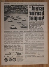 Publicité imprimée SCCA American Road Course of Champions, 1964. Première course de div. gagnants.