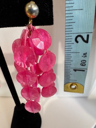 Mod años 60 sin marca rosa cuentas 50” multihilo collar y clip borla pendientes conjunto - Imagen 7 de 9