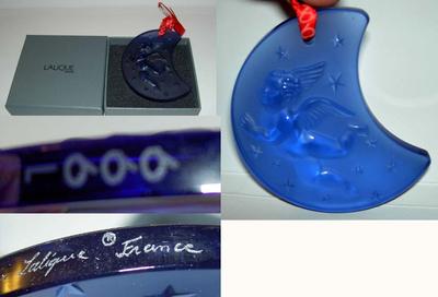 希少　ラリック　パルファン　1999 LALIQUE France 1999 Crescent Moon Angel Star Sapphire Blue Crystal