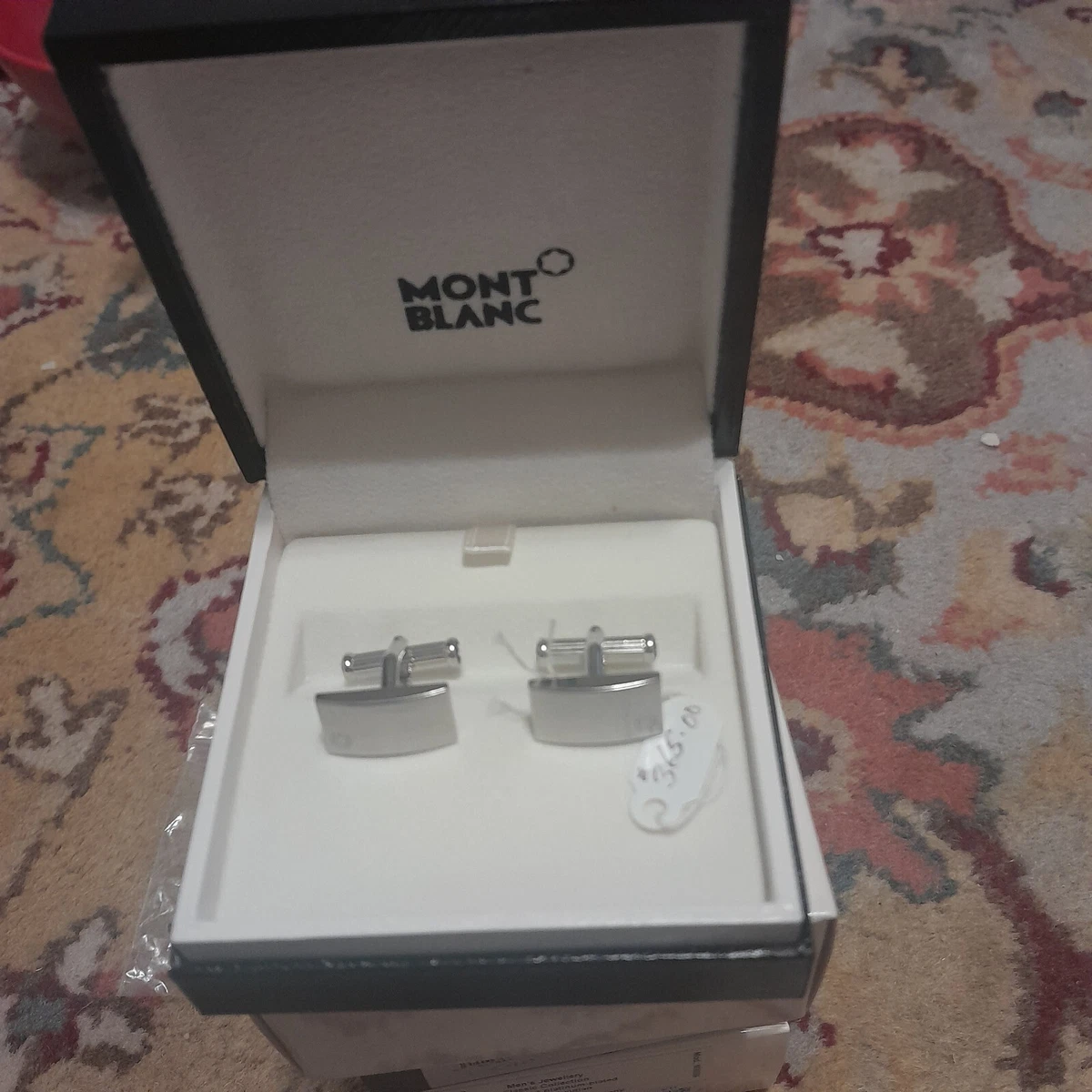 NEW OLD STOCK MONTBLANC CUFFLINKS $365 PLATINUM PLATE make offer!