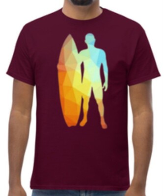 Colorful Geometric Pattern Man With A Surfboard Graphic T-Shirt 