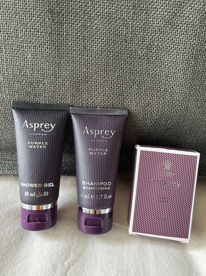 50ml ASPREY London Purple Water DELUXE KIT Shampoo Shower Gel Soap and Fresh bag - Image 4 of 4