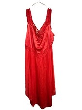 Vintage 80s VASSARETTE Womens Slip Negligee Nightgown Red Satin Lace Nylon  L