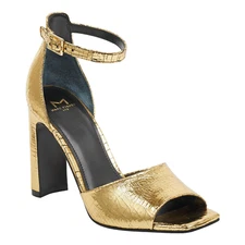 Marc Fisher Harlin Gold Leather Ankle Strap Sandals, Size 7 M
