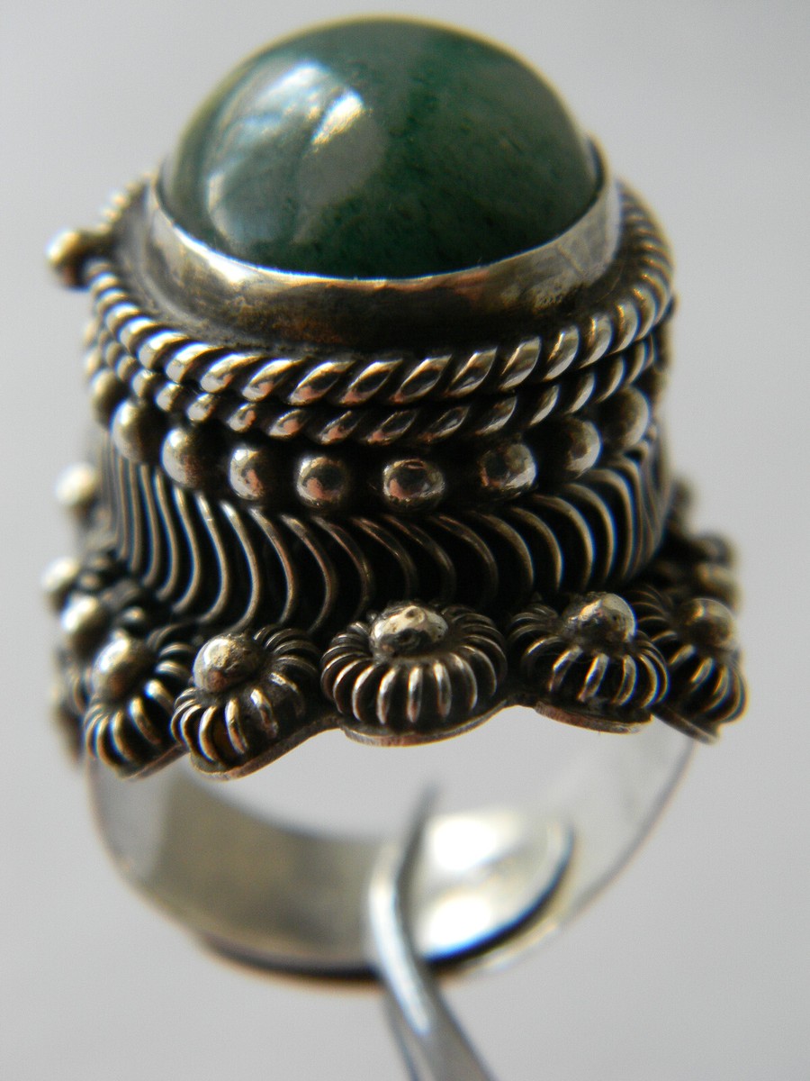 アクセサリー Vintage Silver Green Turquoise Ring 925 1960s Mexican Sterling Silver 925 Poison Ring Green