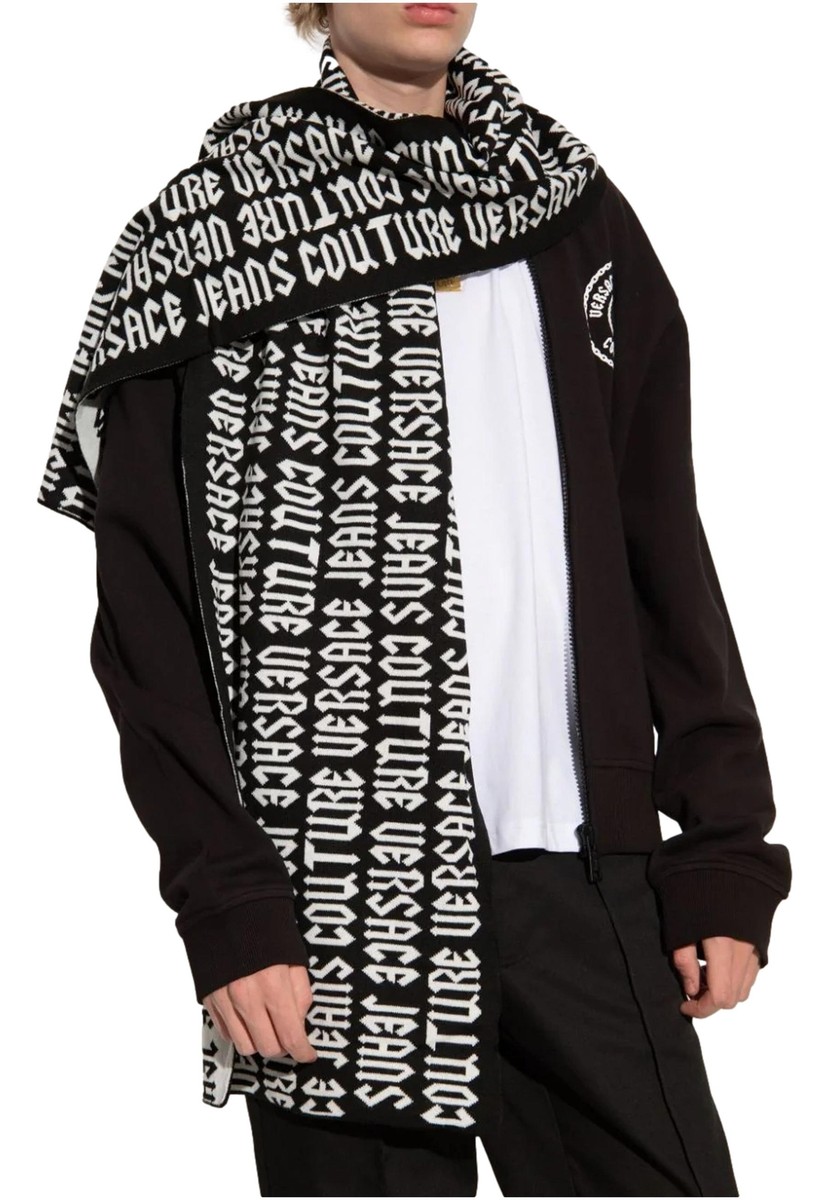 NWT VERSACE JEANS COUTURE BLACK/WHITE SCARF WITH INLAID LOGO