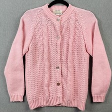 Vintage Fully Fashioned Cardigan Sweater Pink M 100 Virgin Acrylic Hand Loomed