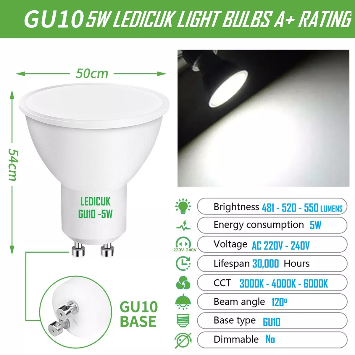 10X LED GU10 Light Bulbs 5W Warm Daylight CoolWhite Spotlight 120 ECO