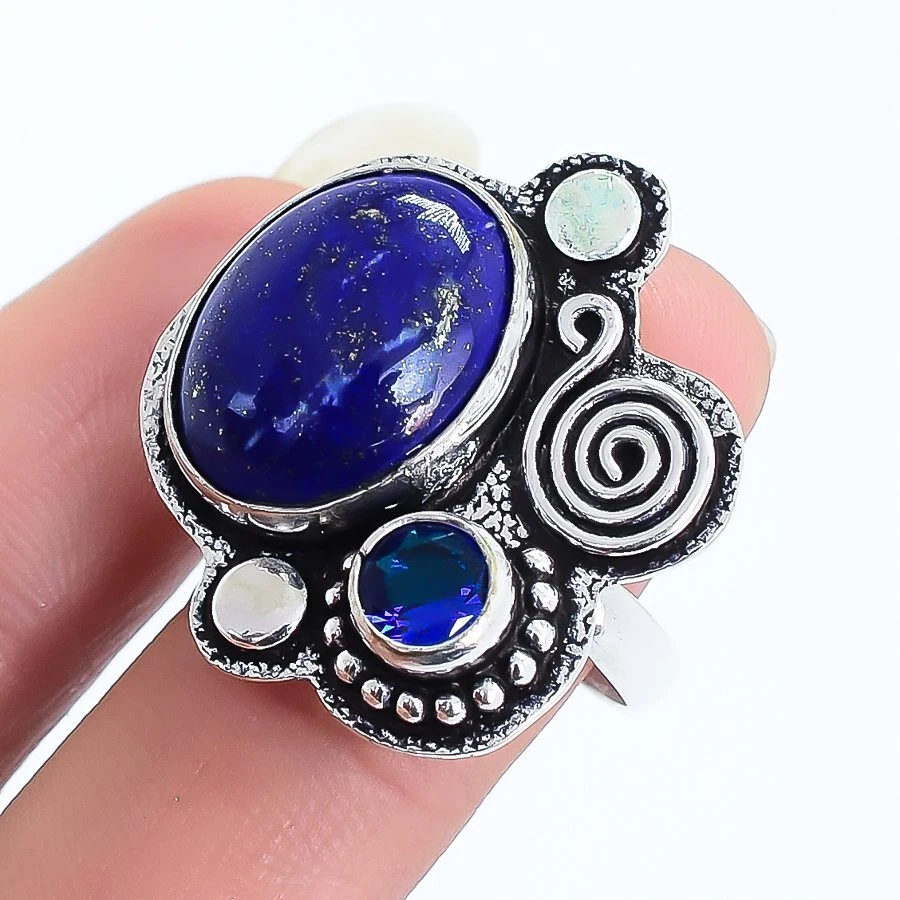 Anello Fatto A Mano In Argento Sterling 925 Con Lapislazzuli - Foto 5