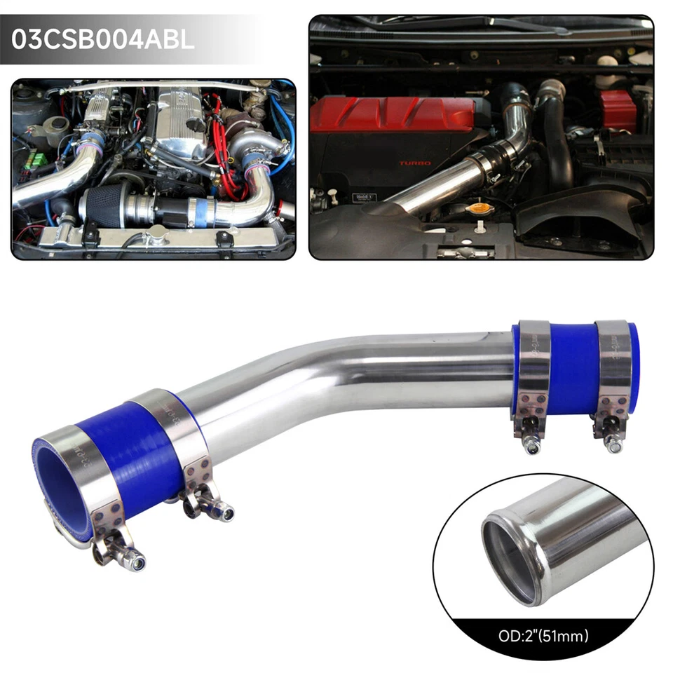 Tubo intercooler turbo de aluminio 45 grados 51 mm 2,0" + manguera de silicona + abrazadera BK Foto 3 de 4