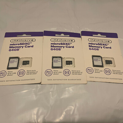 Infinitive 64GB microSDXC Memory Card FREE SHIPPING Lot Of 3