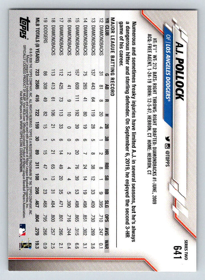 2020 Topps Rainbow Foil #641 A.J. Pollock (ref 184905) - Image 2 of 2