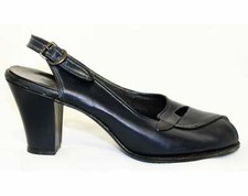 Size 5 1/2 Navy Slingback Shoes - Unworn 1940s Peep Toe Pumps - 40s Deadstock