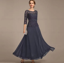 Chiffon O-neck Mother of the Bride Dresses 3/4 Sleeves Long Wedding Guest Gowns