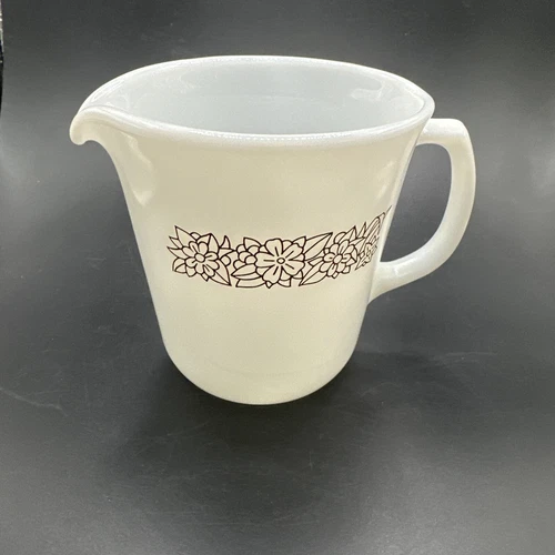 Pyrex Creamer Woodland Brown White Milk Glass Floral Vintage