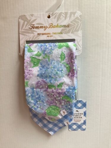 Tommy Bahama ~  Pet Bandana Two Pack / Cotton / Floral and Plaid / 13" x 30" - Afbeelding 1 van 3