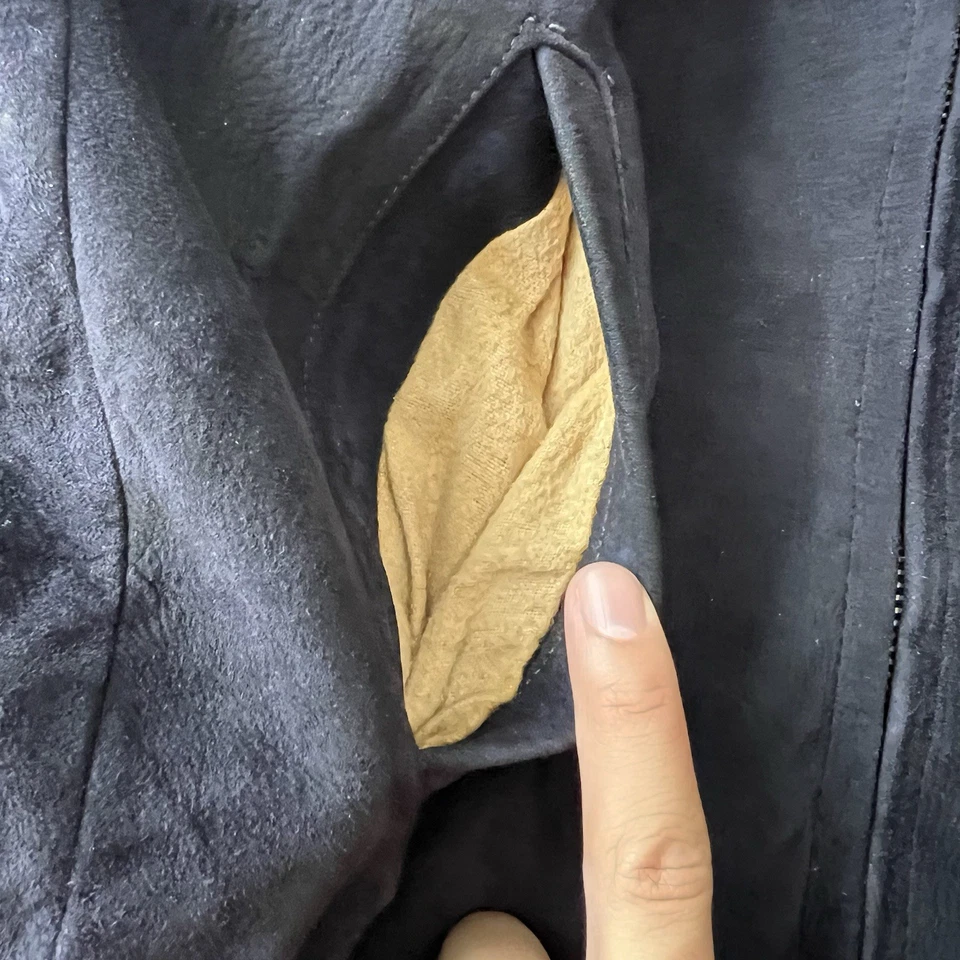 60s Vintage Suede Bomber Jacket Men’s Size 38 Navy Casual Full Zip - Image 4 of 4