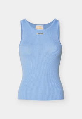 FROM FUTURE Top-Set Damen Baby Blue Schwarz 100% Wolle Rib Knit 2er Set Gr. M