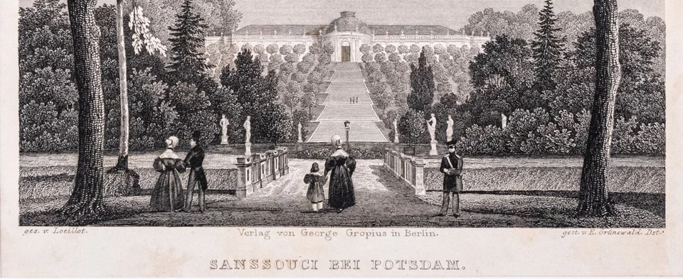 Potsdam Sanssouci Original Stahlstich von Grünewald aus Spiker 1833 - Bild 3 von 4