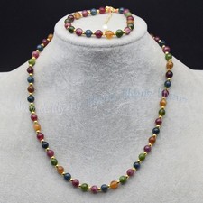 6mm Natural Multicolor Tourmaline Round Gemstone Beads Neckalce Bracelet Set
