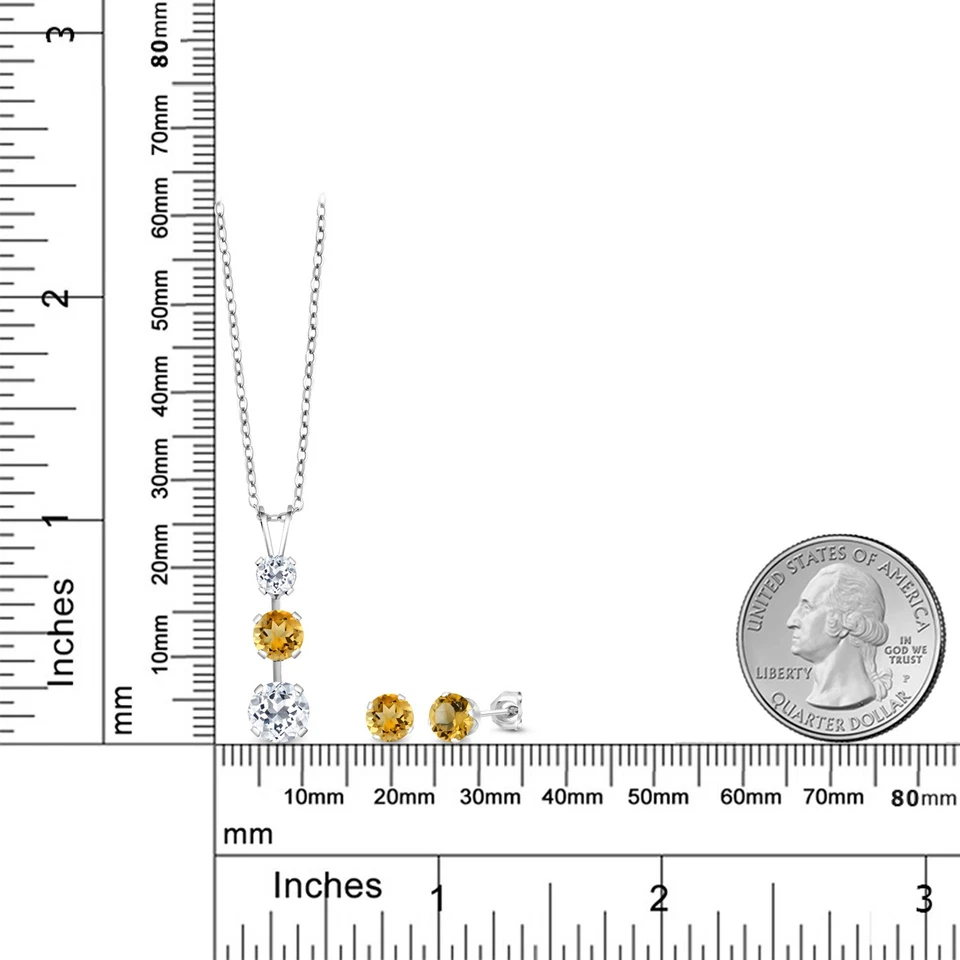 925 Sterling Silver White Topaz and Citrine Pendant and Earrings Jewelry Set - Image 2 of 3